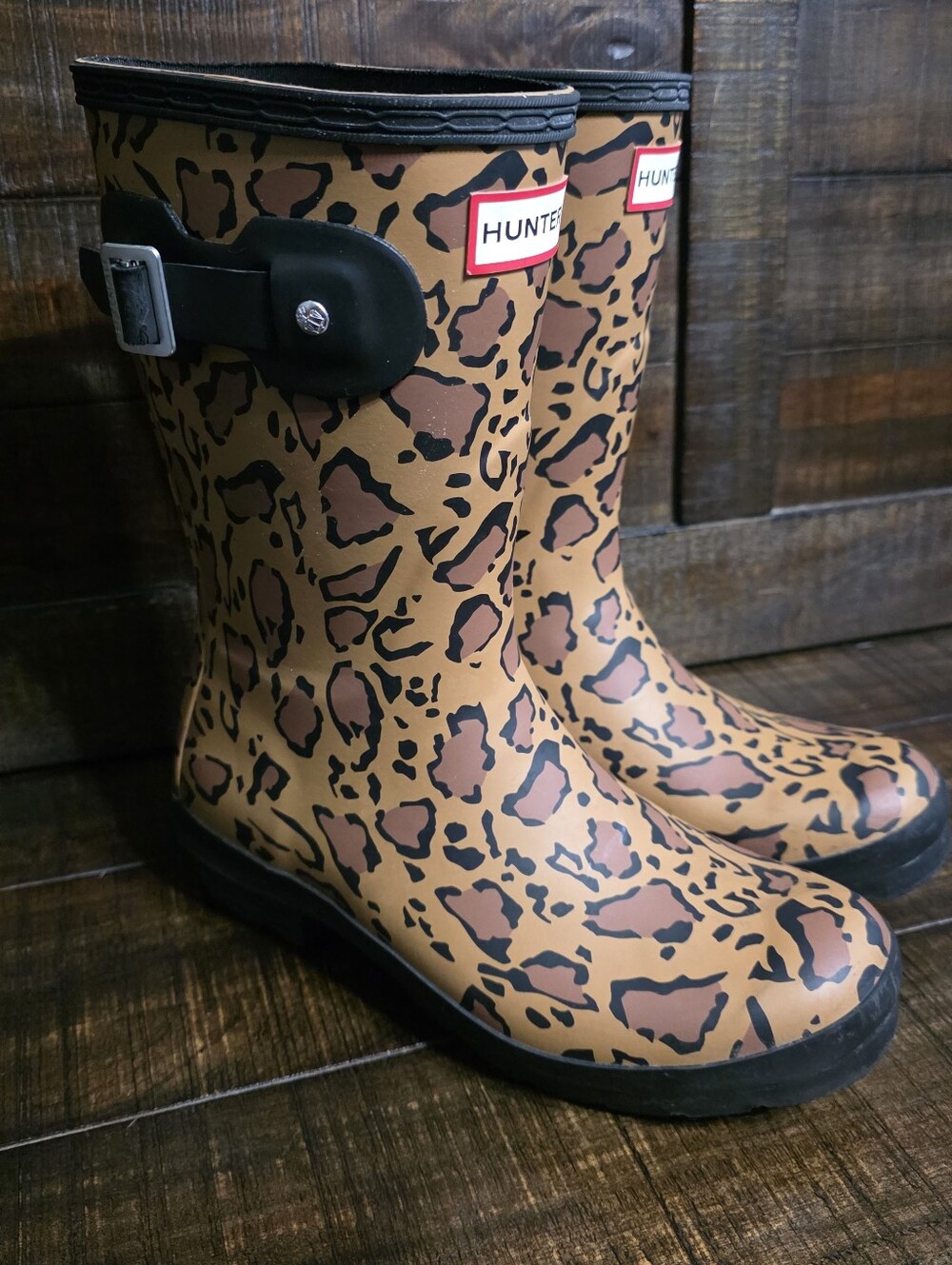 Hunter Original Short Leopard Rain Boot Pull On Fall/Autumn Women's 6